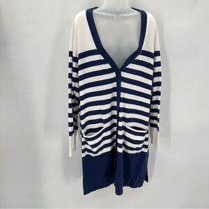 Isaac Mizrahi Live Cardigan Womens 3X Plus Blue Stripes Button Long Knit STAINS